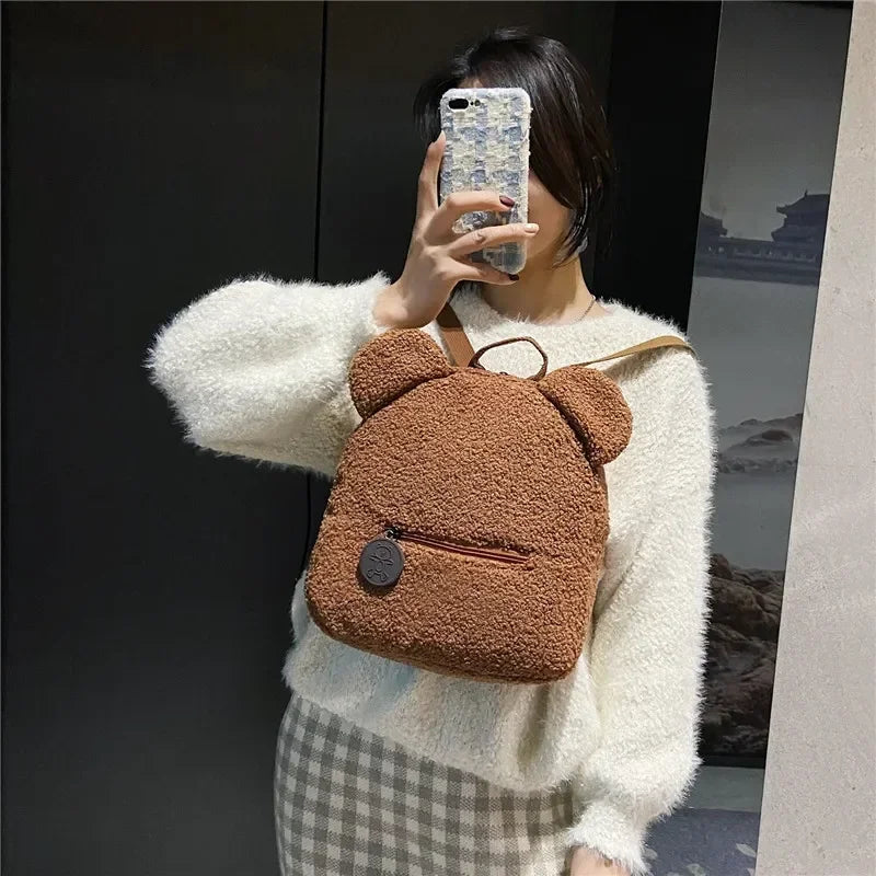 Bear Ear Fleece Backpack for Kids Girls – Cute Plush Daypack Kids Plush Backpack Richie's