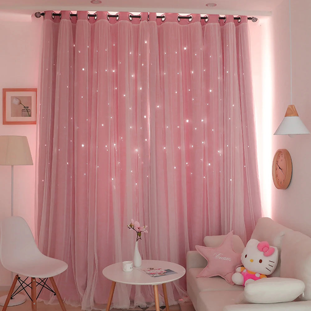 Tulle Blackout Curtains Double Layer Star Modern – 1 Panel Blackout Curtain Panel Richie's