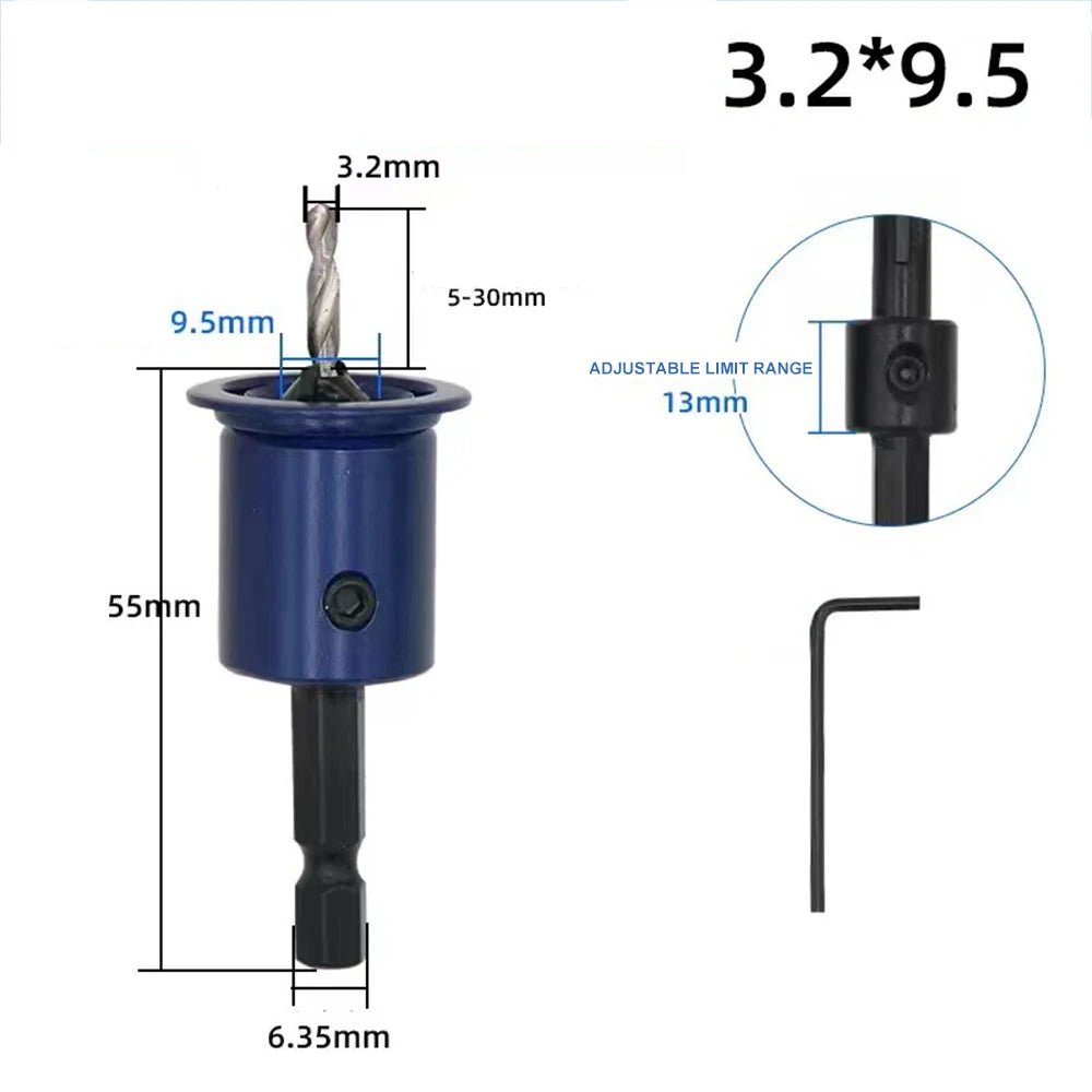 6.35mm Hex Shank Countersink Drill Bit – Adjustable Depth Stop Countersink Drill Bit Richie's 3.2x9.5mm