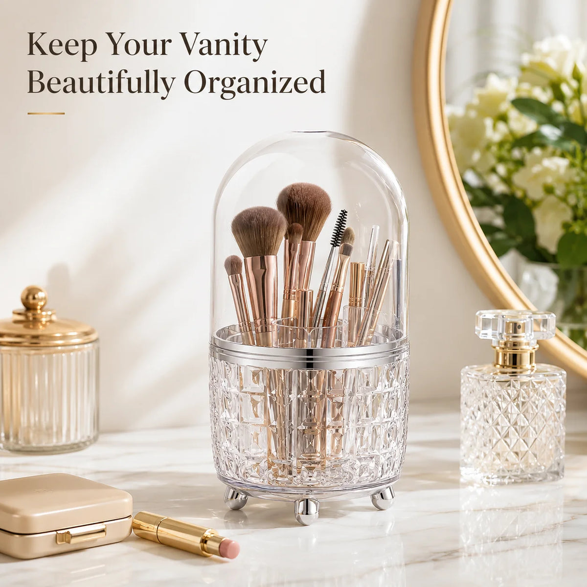 Rotary Makeup Brush Desk Organizer with Dust Cover Makeup Brush Organizer Richie's Default Title