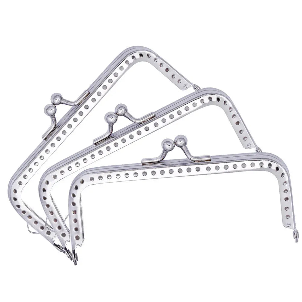 8.5cm Square Kiss Lock Purse Frame – Silver Beaded Clasp DIY Purse Frame Hardware Richie's