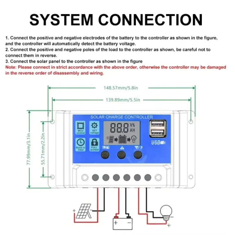 PWM Solar Charge Controller 10A 30A LCD Dual USB 12V 24V Solar Charge Controller Richie's