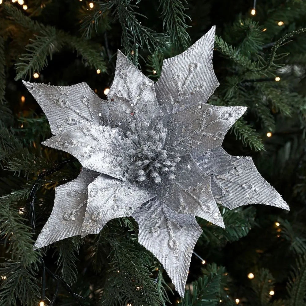 29cm Glitter Artificial Poinsettia Flower – Christmas Décor Christmas Artificial Flower Richie's