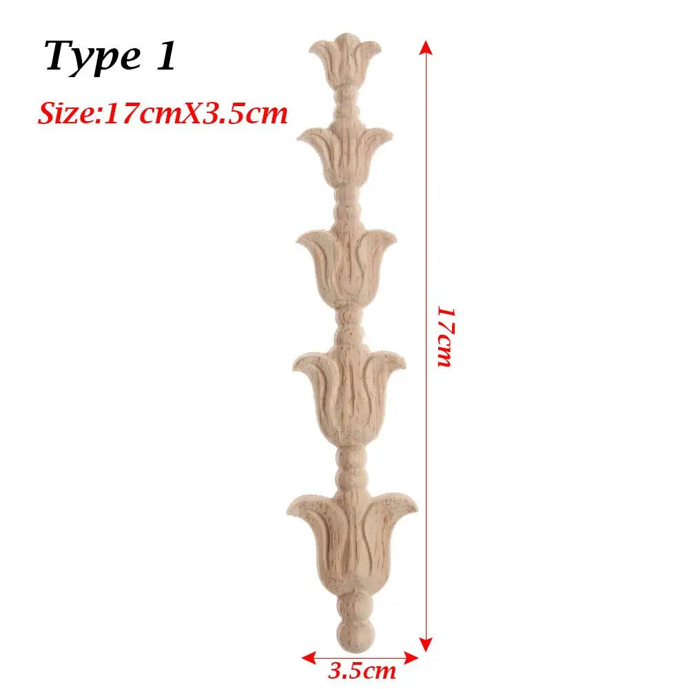 Unpainted Wood Carved Rose Flower Applique Furniture Ornament Wood Carved Applique Richie's type 1-17cmX3.5cm-