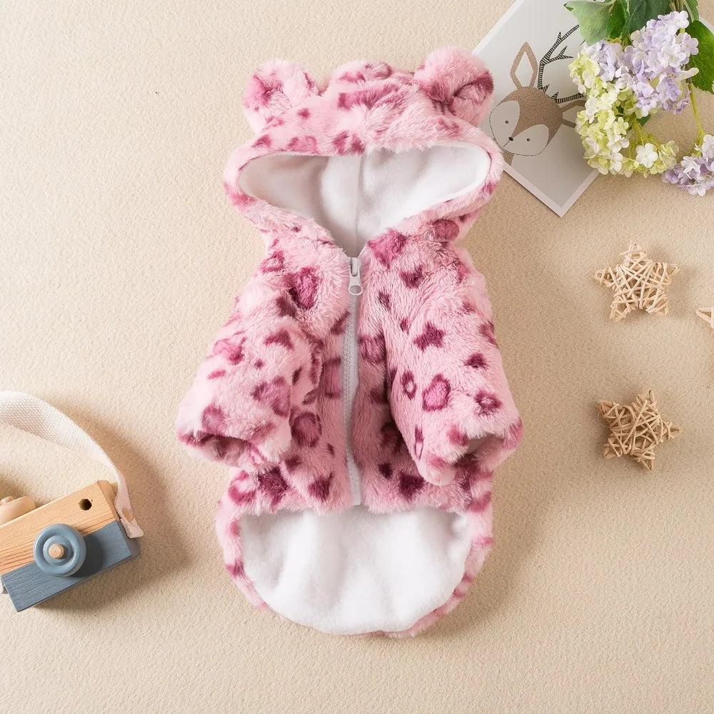 Leopard Print Fleece Dog Coat – Warm Padded Pet Jacket Dog Coat Richie's Pink M