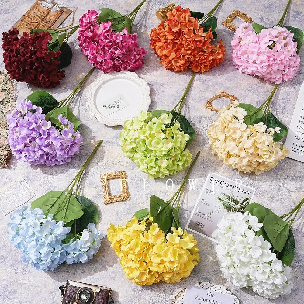 5-Head Artificial Hydrangea Silk Fake Flowers for Wedding & Decor Artificial Flowers Richie's