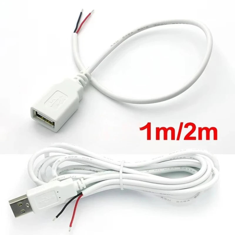 USB 2.0 2-Pin Power Supply Cable DIY Charging Cord 0.3m–2m USB Power Cable Richie's