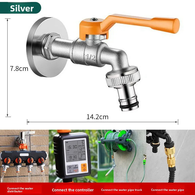 Outdoor Brass Antifreeze Faucet Dual Outlet Wall Mount Garden Tap Garden Faucet Richie's Silver single out