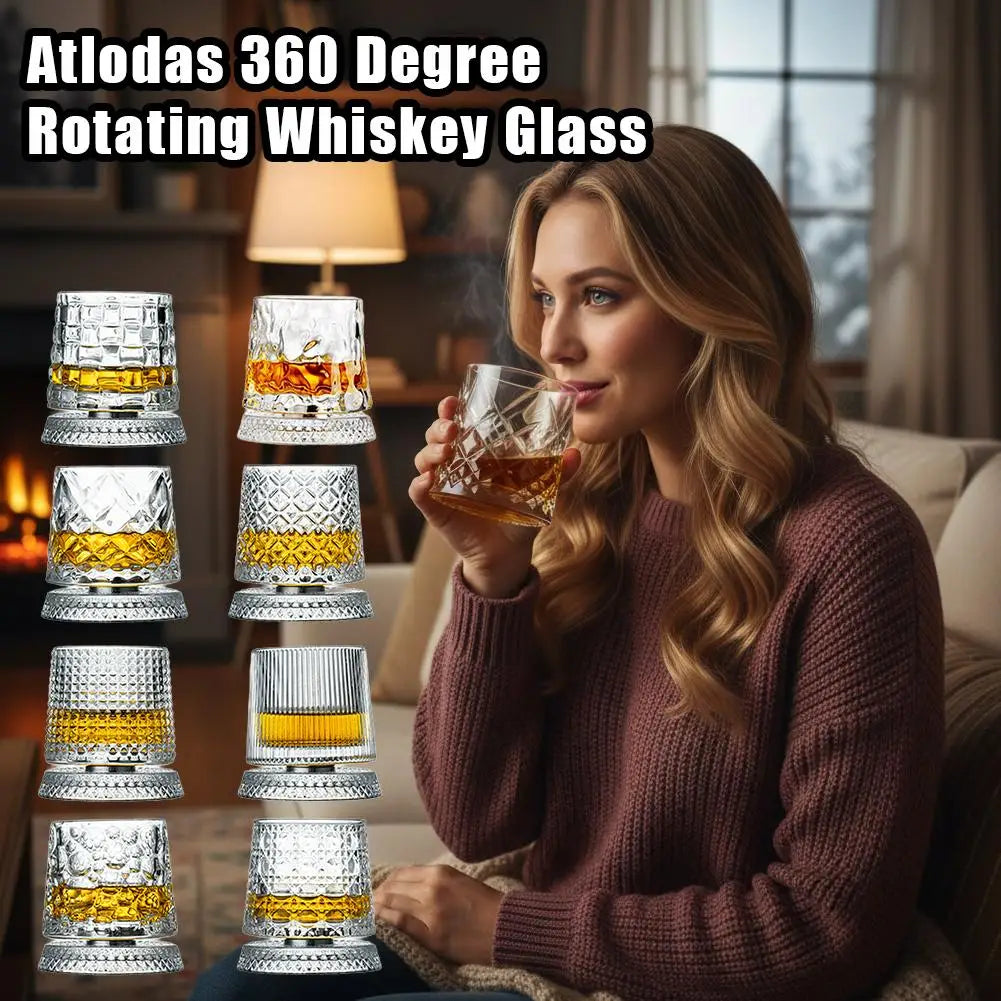 360° Rotating Whiskey Glass Spinning Crystal Tumbler Set of 2 Whiskey Glass Set Richie's