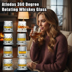 360° Rotating Whiskey Glass Spinning Crystal Tumbler Set of 2 Whiskey Glass Set Richie's
