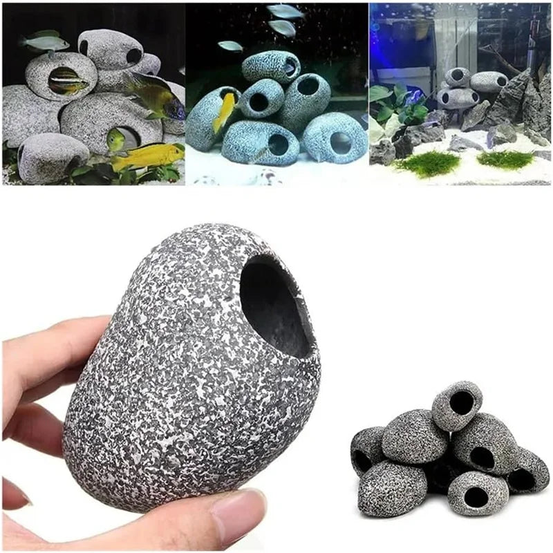 Aquarium Cichlid Rock Cave Ceramic Fish Tank Ornament 1-2 Pcs Aquarium Rock Cave Richie's