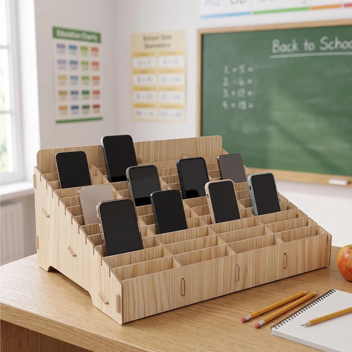 Wood 48-Grid Phone Organizer for Classroom, Office & Meetings Phone Storage Organizer Richie's
