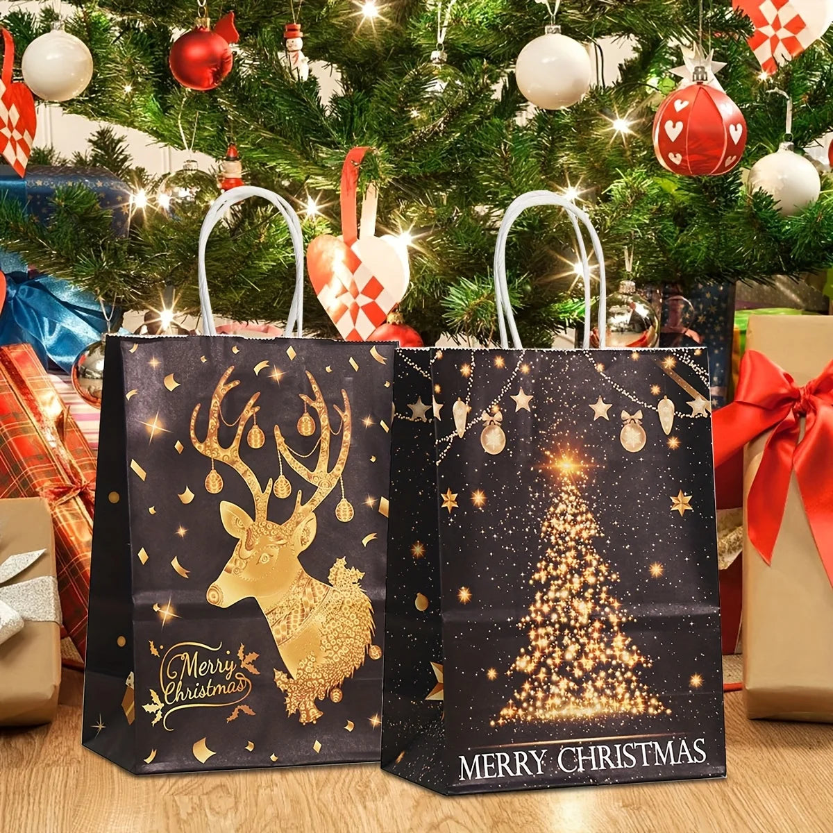 Black & Gold Christmas Gift Bags with Handles – 12/24 Pack Christmas Gift Bags Richie's