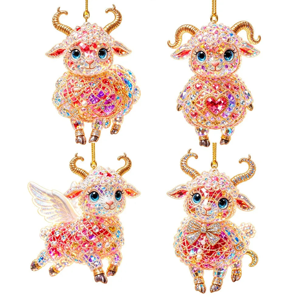 Rhinestone Goat Hanging Ornament – Acrylic Zodiac Charm Set Holiday Ornament Set Richie's 7-4PCS
