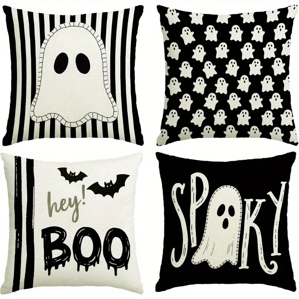 Halloween Ghost Pillow Covers 18x18 Set of 4 – Spooky Stripe Pillow Covers Richie's