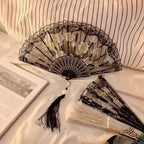 Floral Lace Foldable Hand Fan with Tassel – Dance & Party Decorative Hand Fan Richie's