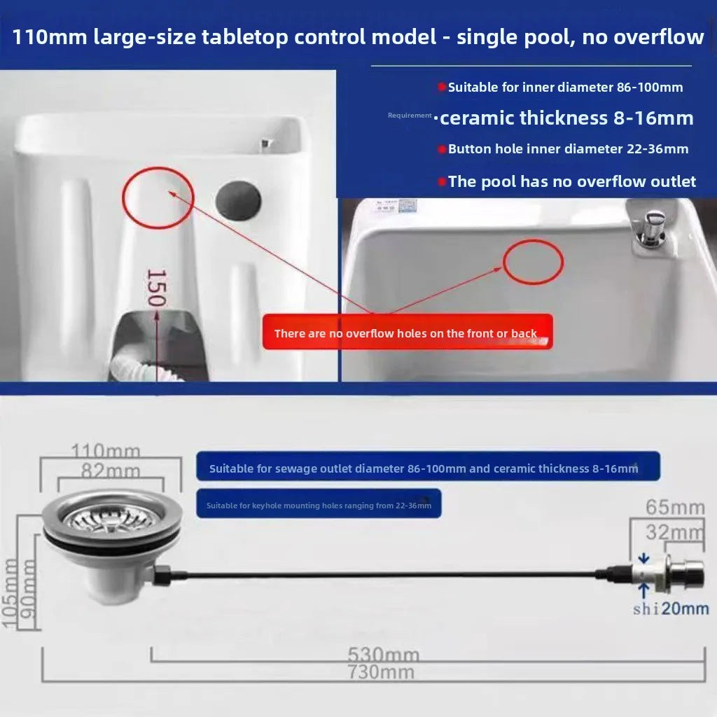Ceramic Mop Pool Sink | One-Button Auto Drain System Utility Mop Sink Richie's No overflow
