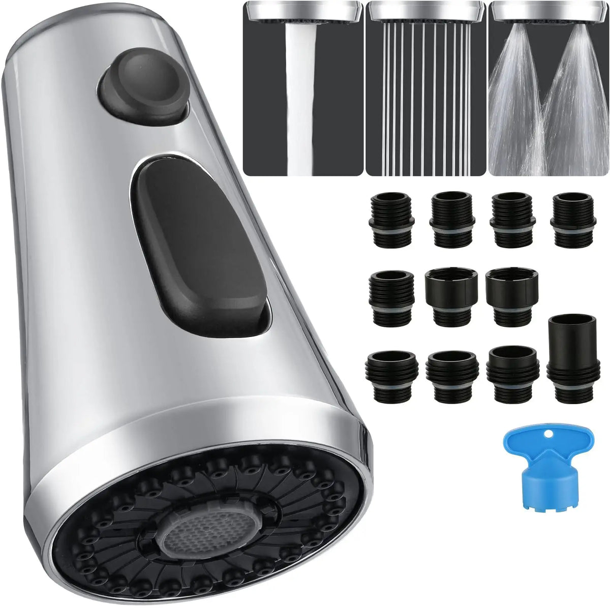 Pull-Down Kitchen Faucet Nozzle – 11 Adapters, 3 Flow Modes Faucet Spray Nozzle Richie's Plating color