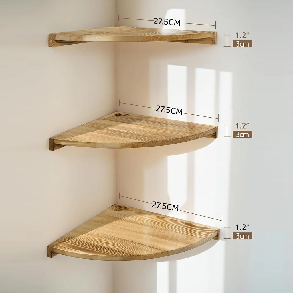 Natural Wood Floating Corner Triangle Shelf – Bathroom & Living Floating Corner Shelf Richie's wood3pcs