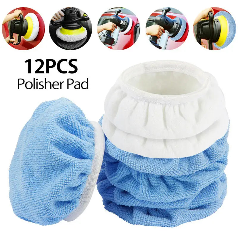 12-Pack Microfiber Car Polishing Bonnet Pads 5–6 Inch Wax Applicator Car Polishing Pads Richie's