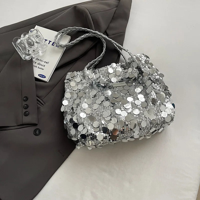Women's Sequin Evening Crossbody Bag – Lightweight Chain Handbag Sequin Crossbody Bag Richie's Silver