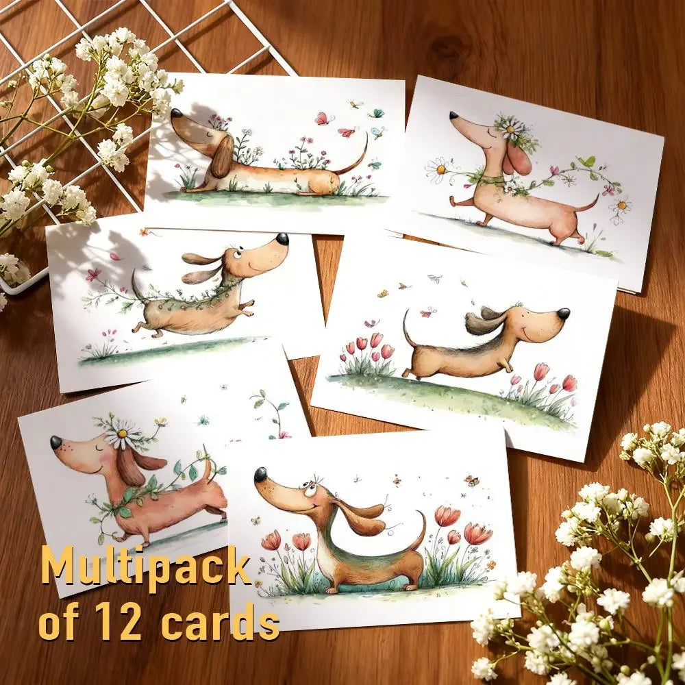 24 Dachshund Watercolor Greeting Cards – Birthday & Wedding Greeting Card Set Richie's