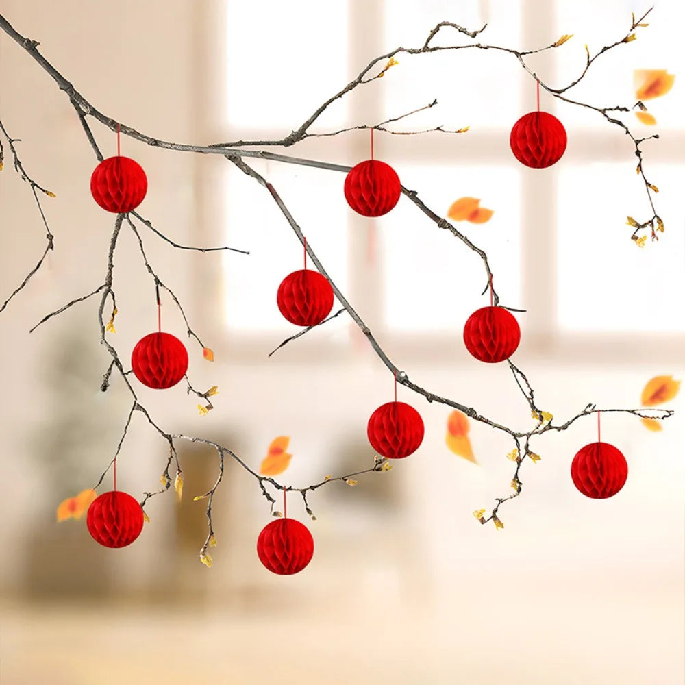 10Pcs Red Paper Lantern Ornaments – Gourd & Round Hanging Decor Hanging Paper Ornaments Richie's Ball