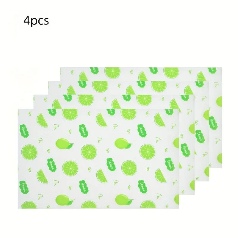Lemon Pattern Fridge Liner Set 4/8Pcs – Waterproof Non-Slip EVA Refrigerator Shelf Liner Richie's 4Pcs