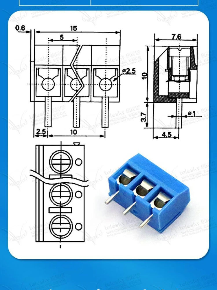 KF301 PCB Screw Terminal Block 5.0mm 2-Pin Connector Kit PCB Terminal Connector Richie's