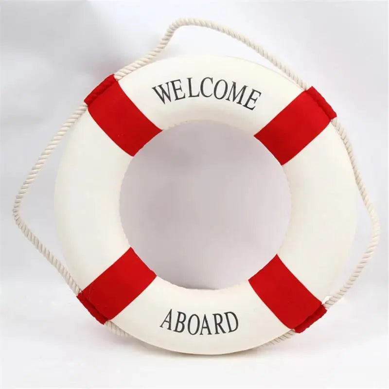 Nautical Life Buoy Wall Decor – Red Blue Mediterranean Style Wall Hanging Decor Richie's Red 35cm