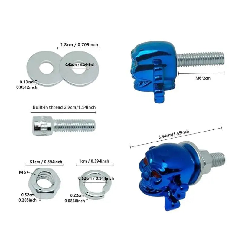 4Pcs 3D Skull License Plate Bolts for Cars & Motorcycles License Plate Fasteners Richie's