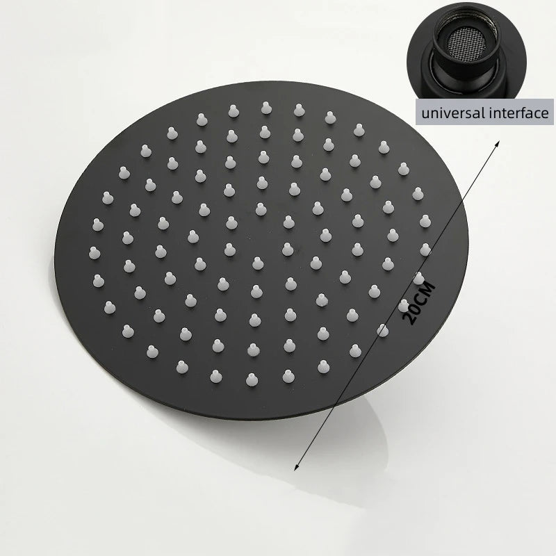 8-Inch Square Stainless Steel Rainfall Shower Head | Ultra-Thin Rainfall Shower Head Richie's Round Black 8 inch