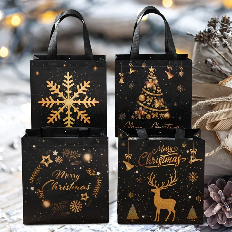 Black Gold Christmas Tote Bags Set of 4 | Xmas Gift Bags Christmas Gift Bags Richie's