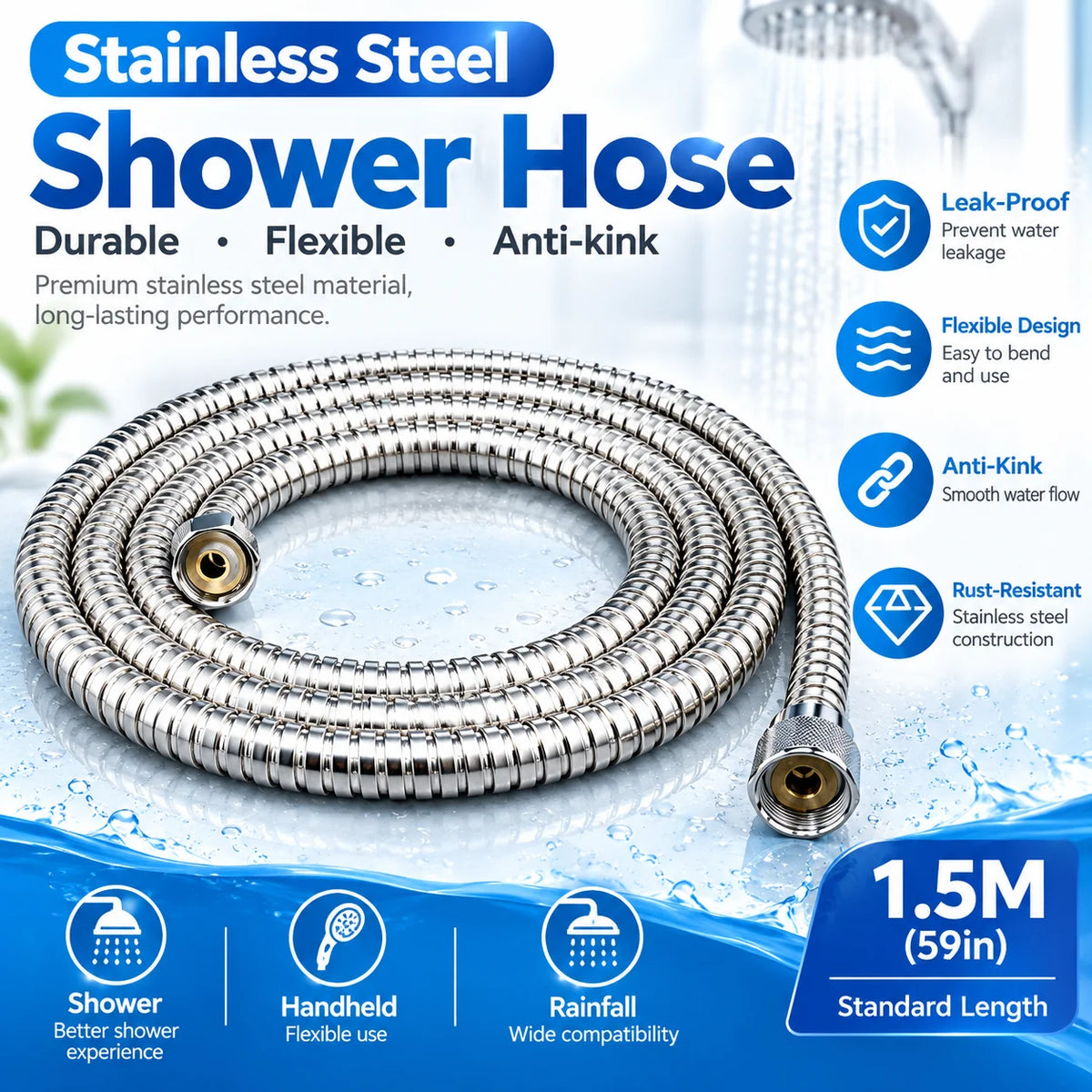 Stainless Steel Shower Hose 1–10M | Flexible Plumbing Hose Shower Plumbing Hose Richie's