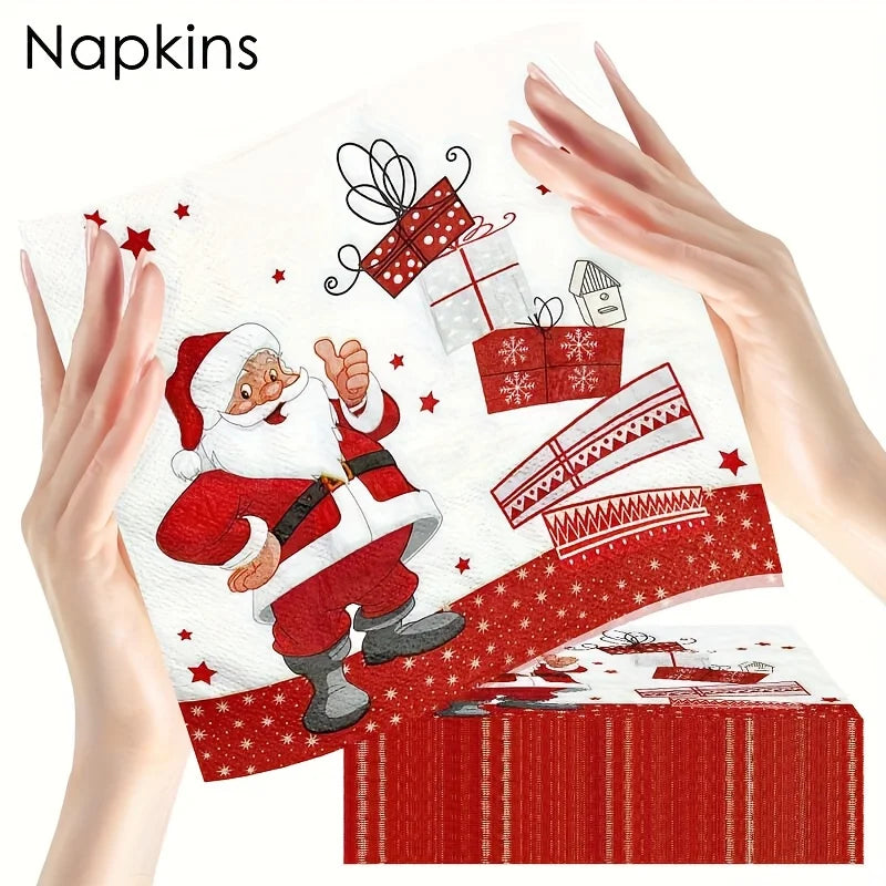 Christmas Disposable Napkins – Santa Print, 20/40/60 Pack Disposable Party Napkins Richie's