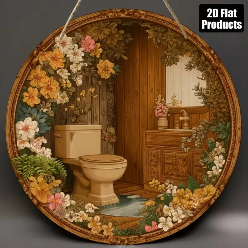 Wooden Hanging Bathroom Sign Round Farmhouse Wall Décor Wall Sign Plaque Richie's 05