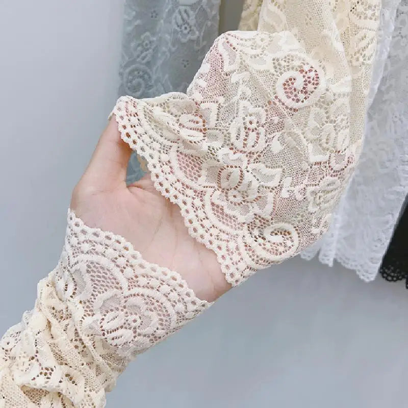 Women's Ice Silk Lace Arm Sleeves UV Fingerless Driving Gloves Arm Sleeves Richie's