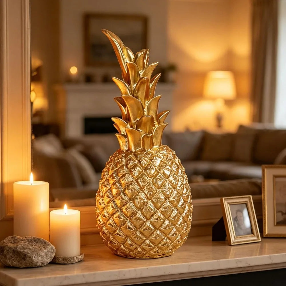 Gold Resin Pineapple Figurine – Large 9" Decorative Sculpture Decorative Figurine Richie's