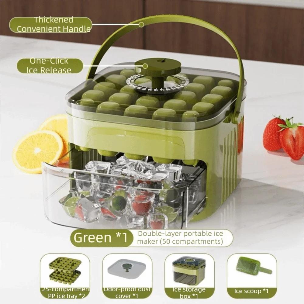 50-Cube Ice Maker Tray with Press Cap & Double-Layer Storage Ice Cube Maker Tray Richie's