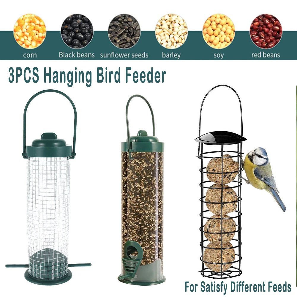 3-Pack Hanging Wild Bird Feeders – Transparent Seed Dispenser Wild Bird Feeder Richie's