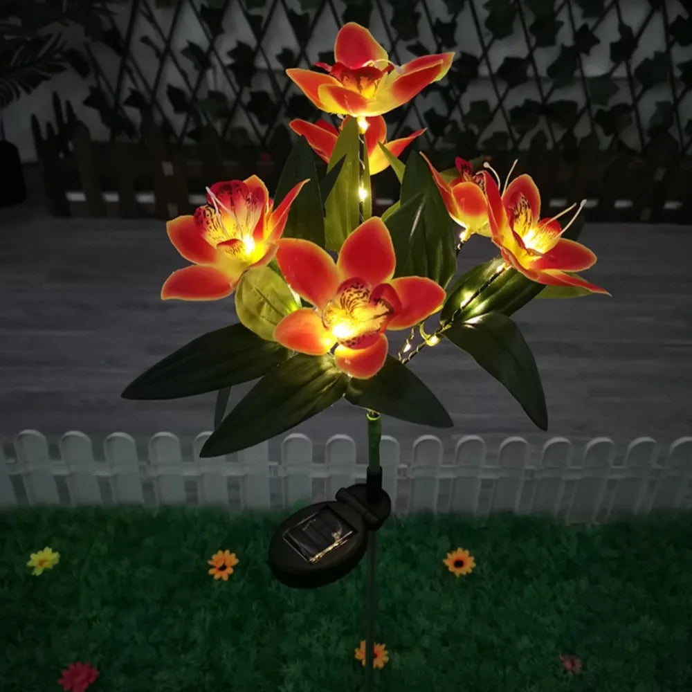 Solar LED Orchid Ground Light – Garden Lawn Decoration Lamp Solar Garden Light Richie's orange red