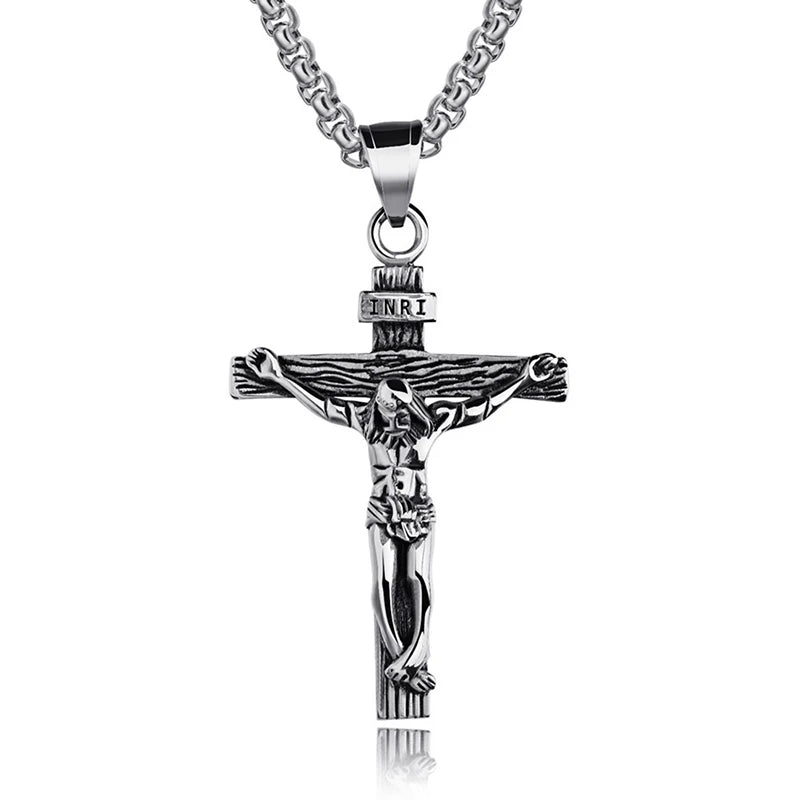 Sacred Crucifix Cross Pendant Necklace – Gold & Silver Steel Cross Pendant Necklace Richie's Silver