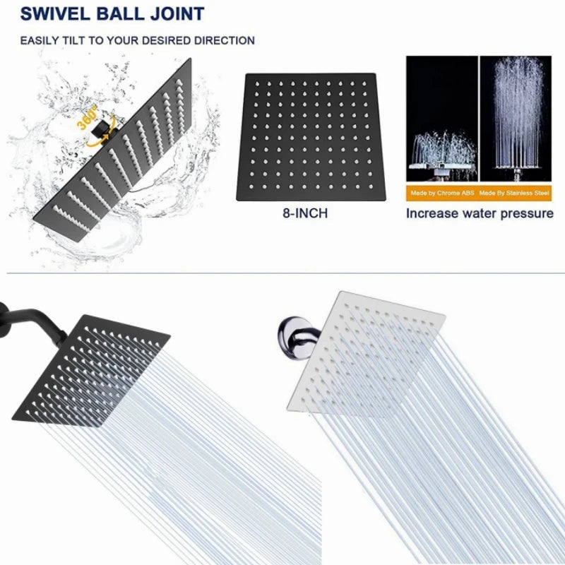 8-Inch Square Stainless Steel Rainfall Shower Head | Ultra-Thin Rainfall Shower Head Richie's