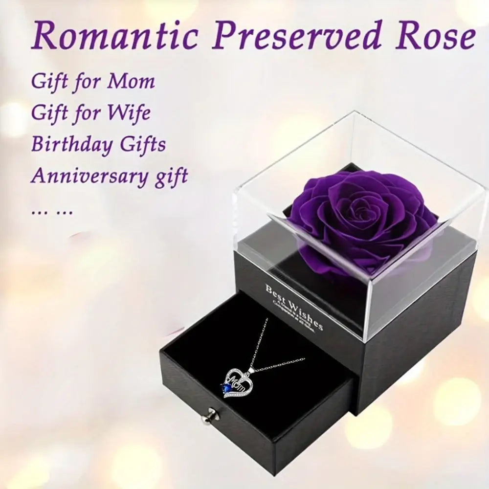 "MOM I Love You" Heart Pendant Necklace with Rose Gift Box Pendant Necklace Gift Set Richie's