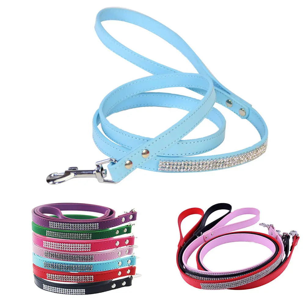Sparkly Rhinestone Dog Leash for Small Dogs | Bling PU Leash Rhinestone Dog Leash Richie's