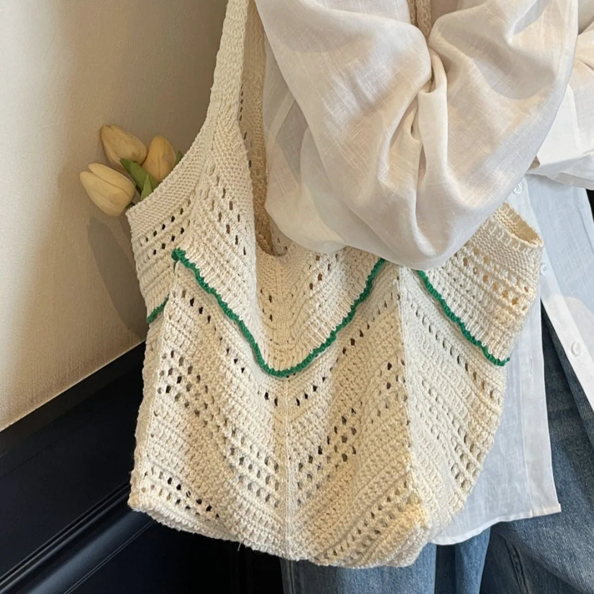 Crochet Tote Bag – Hollow Knit Women's Shoulder Handbag Crochet Tote Bag Richie's