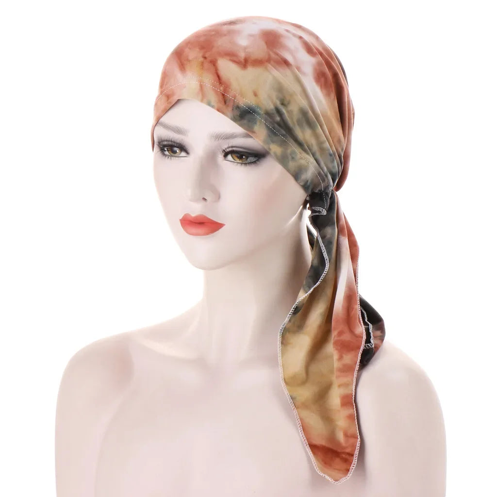 Women's Printed Pre-Tied Turban Cap Hijab Headscarf Bandana