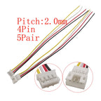 10Pcs JST PH 2.0mm Connector 2–6 Pin Male Female 26AWG Cables Wire Connector Set Richie's 5Pair 4Pin-JK