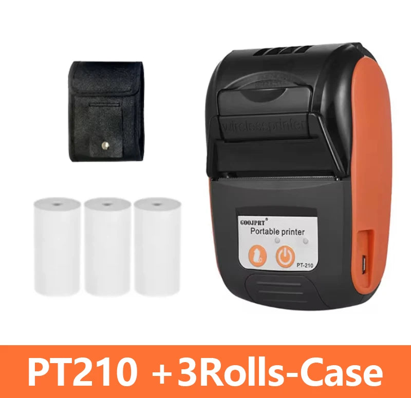 GOOJPRT PT-210 58mm Bluetooth Thermal Printer | Android iOS Bluetooth Thermal Printer Richie's Orange 3 Rolls Bag