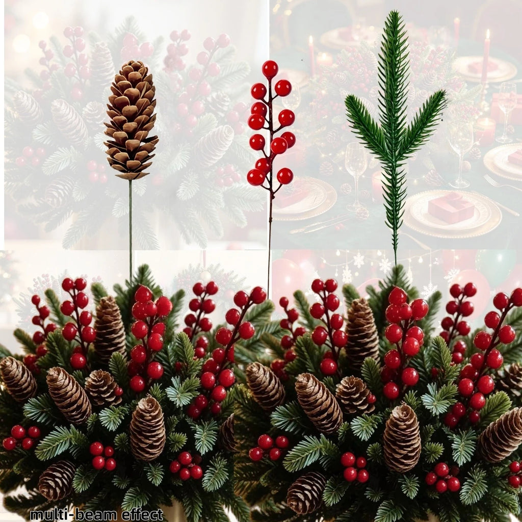 24pcs Artificial Pine, Pinecone & Red Berry Christmas Bouquet Christmas Decor Set Richie's